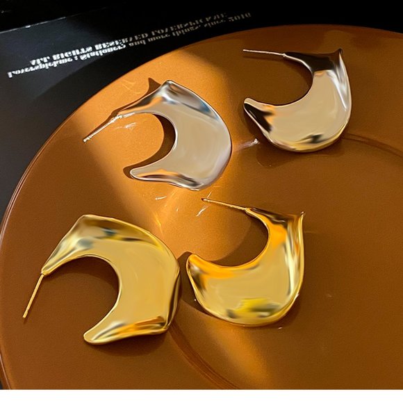 Fashion Irregular Metal Wave Earrings Gold and Silver - Picture 5 of 11